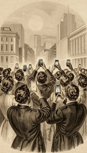 Grabado: una multitud levanta teléfonos para sacar fotos